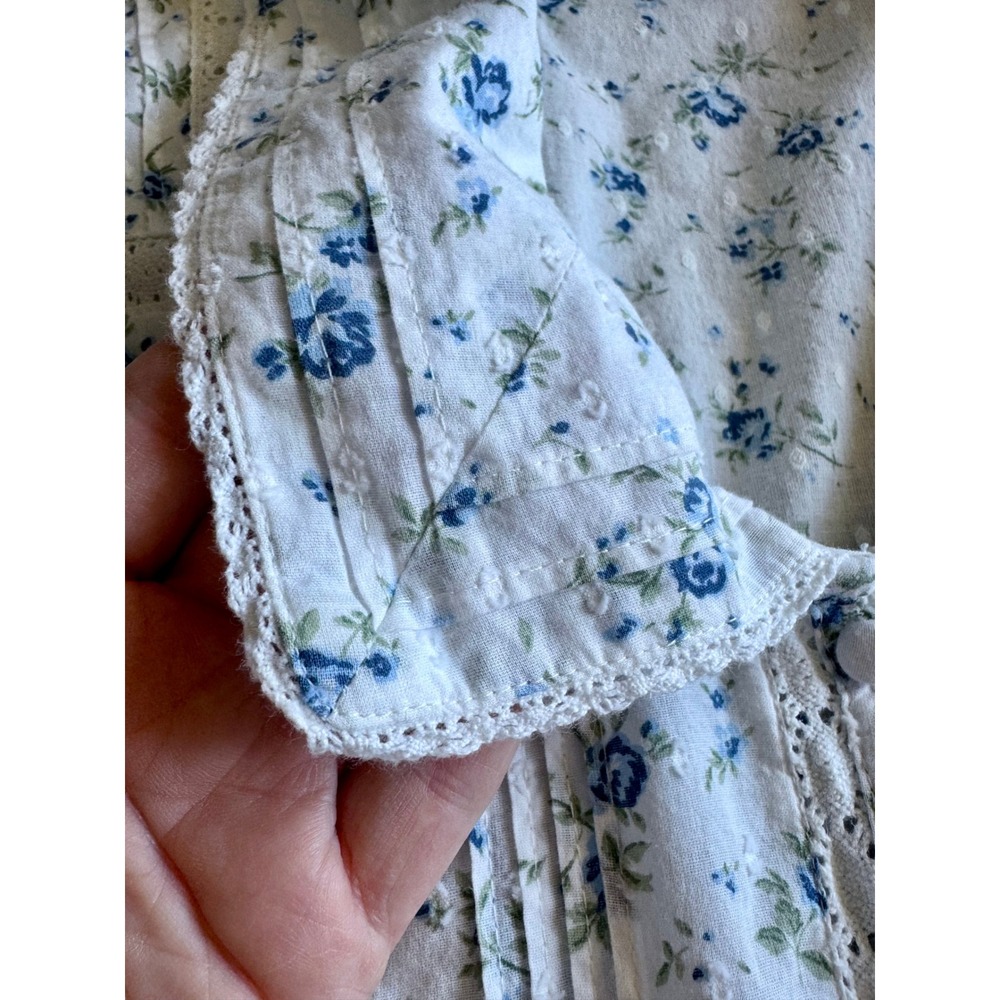Rachel Ashwell Cotton Blue Floral Print Lace Top Shorts Coord Pajama Set Large - Picture 2 of 14